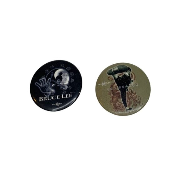 Set of 2 Bruce Lee Pinback Buttons "The Dragon" 1.75" Diameter - Picture 1 of 7